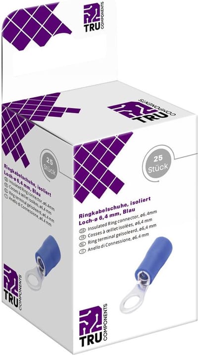 TRU COMPONENTS T2010C289 Ringkabelschoen Dwarsdoorsnede (max.): 2.5 mm² Schachtdiameter: 6.4 mm Deels geïsoleerd Blauw