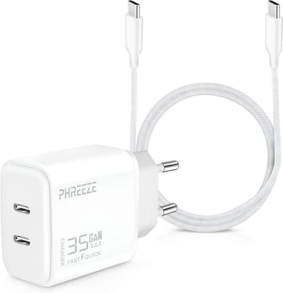Usb lader 2 poorten - Tegelijk snelladen van smartphone, tablet en laptop - 35w - Snellader - Incl. usb C kabel - 2 meter - Adapter - Stekker - Lader - Oplader - Oplaadkabel - Blokje