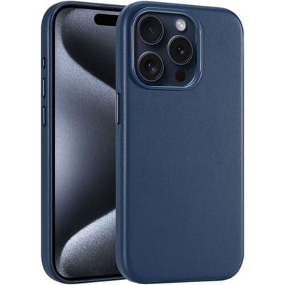 Coverzs luxe leren MagSafe case geschikt voor iPhone 15 Pro (donkerblauw) - MagSafe, luxe leren, premium bescherming