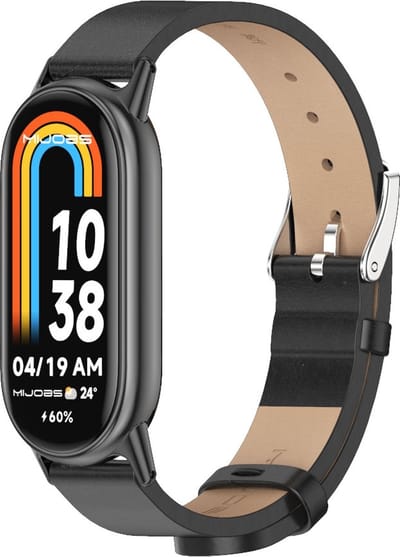 By Qubix - PU leren bandje - Zwart met zwarte aansluiting - Geschikt voor Xiaomi Smart Band 8 / 9 / 10