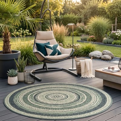 FLOORDIREKT Buitenkleed Zoe - Rond - Modern - Diameter: 120 cm - Blauw