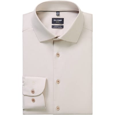 OLYMP 24/7 Luxor modern fit overhemd - twill - beige - Strijkvriendelijk - Boordmaat: 42