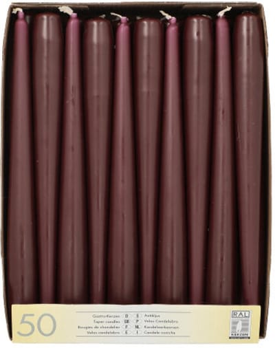 50 Kandelaarkaarsen Ø 2,2 cm · 25 cm rood