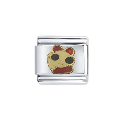 Schakel Bedel - Happy Muis - 9mm Charm - voor Italiaanse Bedelarmband - rood