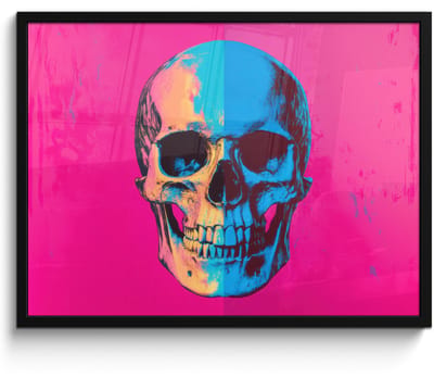 Poster in lijst - Fotolijst 80x60 cm - Posters - Neon - Blauw - Pop-art - Schedel - Posterlijst zwart - Decoratie - Wanddecoratie woonkamer - Muurdecoratie slaapkamer