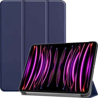 Hoesje - Geschikt voor Apple iPad Pro (2022) - 12.9 inch - Dun & Stevig - Hardcover Book Case - Trifold Bookcase Hoes - Hard Cover - Tablethoes - Donkerblauw