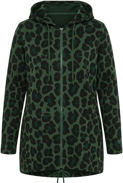 Angel of Style - Dames - Sweatjas langer open model capuchon color-luipaard - Donkergroen - Maat 46