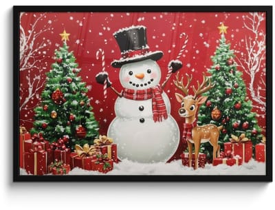Poster in lijst - Fotolijst 90x60 cm - Posters - Feestvreugde - Winterbos - Kleurrijk - Posterlijst zwart - Decoratie - Wanddecoratie woonkamer - Muurdecoratie slaapkamer