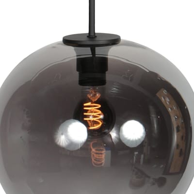 Sferio 4294ZW Hanglamp met Hoogteinstelbaar Zwart Pendelarmatuur en Smoke Glas Ø30 cm - Mexlite Trendy Design voor Binnengebruik
