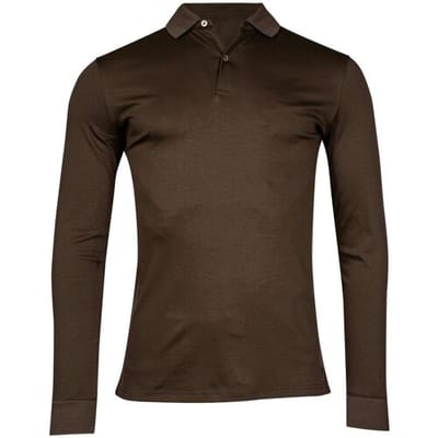 Thomas Maine Polo Long Sleeve Liquid Cotton Uni Color Donker Bruin / male