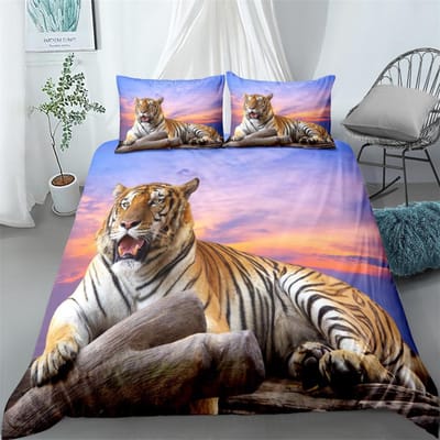 3D Reusachtige Tijger Beddengoed Set King Queen Twin Eenpersoons Maat Dekbedovertrek Kussenslopen Bedlinnen Set EU single(135x200cm)