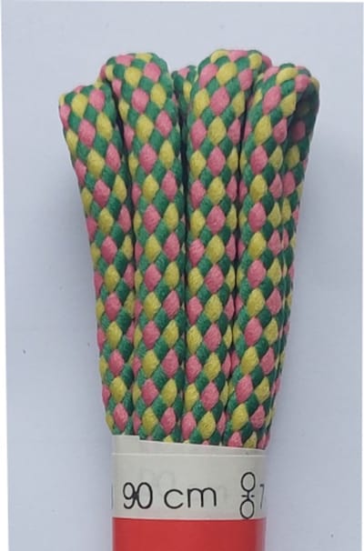 Ronilux Veter - Groen/Rose/Geel - Meerkleurig - Rond - Koord Veters - Lengte 90 cm - Dikte 4 mm - Schoenveter