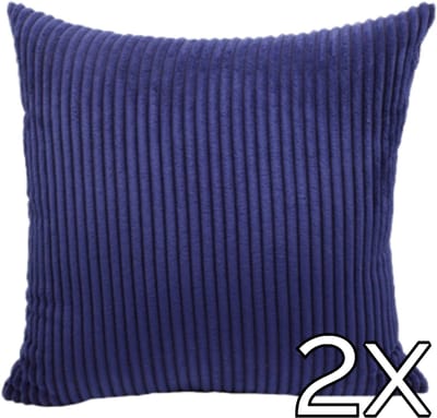 Kussenhoes Zachte Ribstof (2 stuks) - Dark Blue - 45x45 cm - Gestreept Corduroy Kussenhoes - Ribfluweel Kussen - Sierkussen Zonder Vulling - Bankkussen / Zetelkussen / Decoratiekussen - Vele diverse kleuren