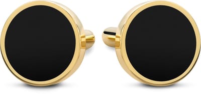 Ronde manchetknopen van 14K-verguld 925 sterling zilver met onyx-inleg