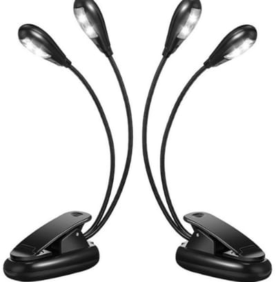 2-pack muziekstandaardverlichting - 4 LED-boekverlichting - Clip-on pianoverlichting - Werkt op USB of AA-batterijen - Oogvriendelijk en draagbaar - Geschikt voor laptops, e-readers - Ideaal voor muzikanten, pianisten, kinderen en op reis - Zwart