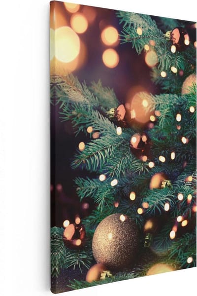 Artaza Canvas Schilderij Kerstverlichting - 20x30 cm - Klein - Muurdecoratie Woonkamer - Wanddecoratie Kerstboom - Schilderijen Op Canvas