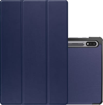 Hoes - Geschikt voor Samsung Galaxy Tab S9 - Dun & Stevig - Trifold Bookcase - Hard Cover Case - Met Uitsparing Geschikt voor S Pen - Hardcover Book - Tablet Hoesje - Donkerblauw
