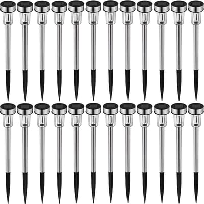 tectake® LED-Buitenlamp op Zonne-energie - Tuinlamp, 24 Stuks - Met Automatische Inschakeling - Roestvrij Staal - Kleurrijk