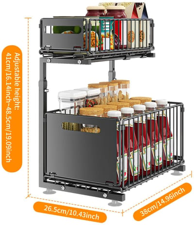 Brandistry - Gootsteenkast Organizer - Keukenkast Organizer - Uitschuifbaar Gootsteenrek - 2-laags - Roestvrij - In Hoogte Verstelbaar