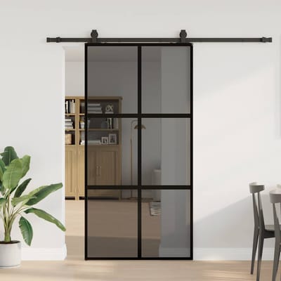 vidaXL - Schuifdeur - met - beslagset - 102,5x205 - cm - gehard - glas - zwart