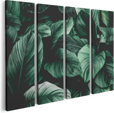Artaza Canvas Schilderij Vierluik Tropische Groene Bladeren - 80x60 - Foto Op Canvas - Canvas Print