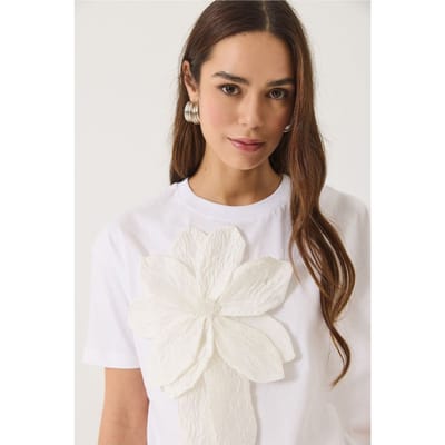 Bloemmotief Crew Neck T-Shirt met Accessoire Detail