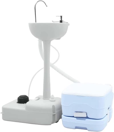 Mobiel Toilet - Kampeer Toilet - Outdoor Gebruik - Complete Set - 50 cm Hoog - Blauw Wit