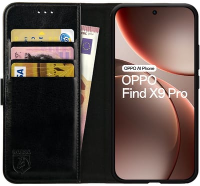 Rosso Element Geschikt voor Oppo Find X9 Pro | Wallet Book Case | Portemonnee Hoesje | 3 Pasjes | Magneetsluiting | Stand Functie | Zwart