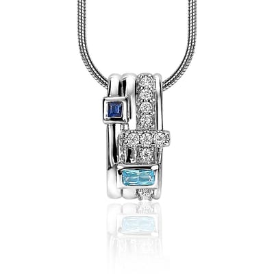 Zinzi zilveren schitterende hanger 16mm bezet met blauwe, turquoise en diverse witte zirkonia's ZIH2012B
