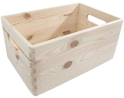 Opbergdoos van hout met handgrepen, 30 x 20 x 13 cm, ongeverfd grenen voor decoratie en opberging