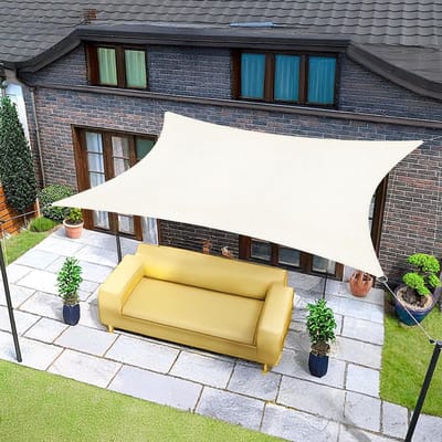 Schaduwdoek- Rechthoekig 5x6m Crèmekleurig, Eenvoudige waterdichte doek met 95% UV-bescherming voor buiten, tuin & terras