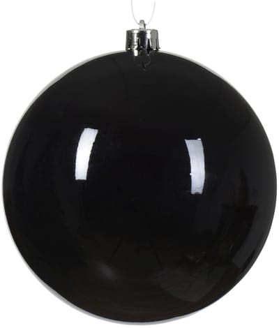 Decoris Kerstbal - zwart - groot - 14 cm - kunststof - glans - kerstversiering
