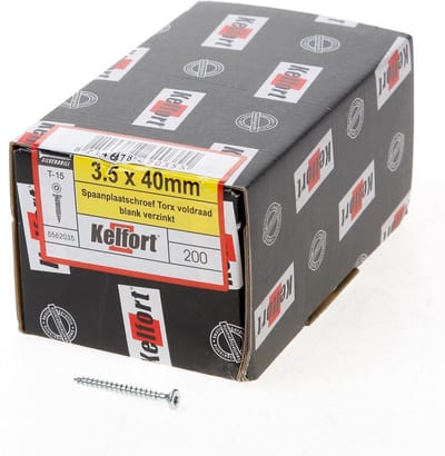 Kelfort Spaanplaatschroef platverzonken kop verzinkt T15 voldraad 3.5 x 40mm (Prijs per 200 stuks)