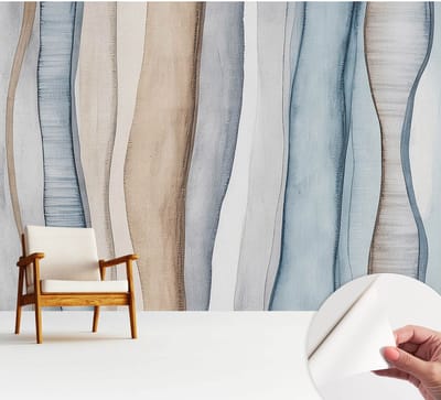Wallfluent Zelfklevend Behang - Abstracte strepen Zelfklevend fotobehang - 312x250 cm - Blauw Zelfklevend Behang - Peel-and-stick techniek - Voor de woonkamer, slaapkamer en kantoor Zelfklevend Behang