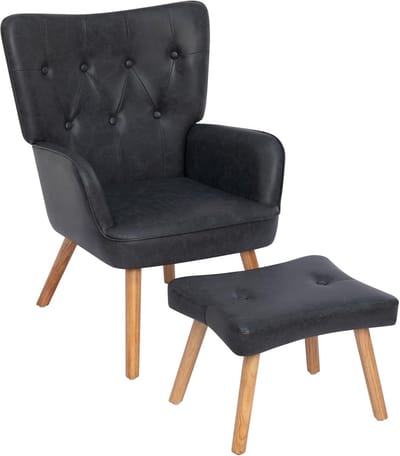 Fauteuil met Voetenbank - Relaxstoel Zitje - Ontspannen Lezen - Ergonomisch Ontwerp - 66 x 75 x 94 cm - Zwart