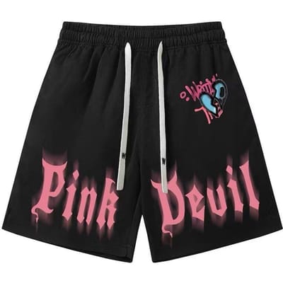 High Street Gepersonaliseerde Letterprint Vijfpunts Short Heren Los en Veelzijdig Rechte Sport Medium Broek One size black