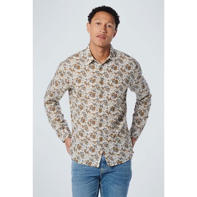 No Excess Shirt Allover Printed With Linen Offwhite Maat: XL | Casual Overhemden Outlet | Heren | Beige