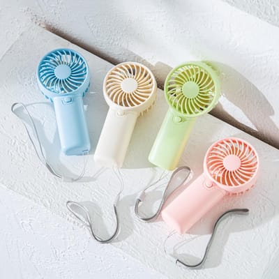 Handventilator - 4 Stuks - Elektrisch Draagbare Handventilator - Draagbare Mini Ventilator - 3 Snelheden - Lange Accuduur - Inclusief Draagkoord - Voor Reizen, Thuiskantoor, Camping, Outdoor - Roze, Wit, Blauw, Groen