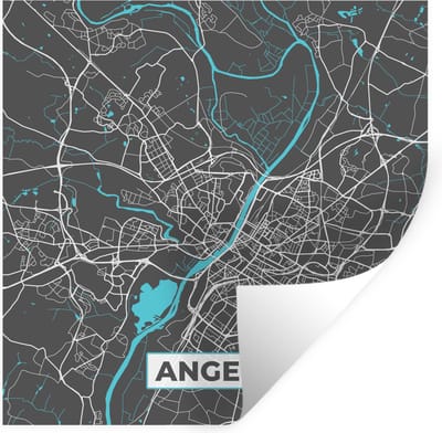 Muurstickers - Sticker Folie - Angers - Stadskaart - Plattegrond - Kaart - Frankrijk - 100x100 cm - Plakfolie - Muurstickers Kinderkamer - Zelfklevend Behang XXL - Zelfklevend behangpapier - Stickerfolie