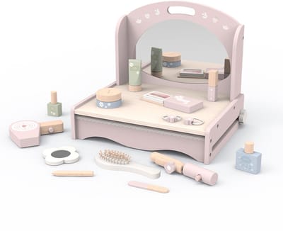 Houten Kaptafel voor Kinderen – Inclusief Accessoires – Speelgoed Make-up Set voor Meisjes – Montessori Educatief Speelgoed – Sensorisch Open-Ended Speelgoed