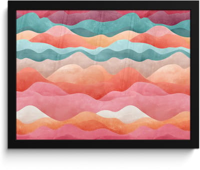 Poster in lijst - Fotolijst 40x30 cm - Posters - Golven - Kleurrijk - Abstract - Posterlijst zwart - Decoratie - Wanddecoratie woonkamer - Muurdecoratie slaapkamer