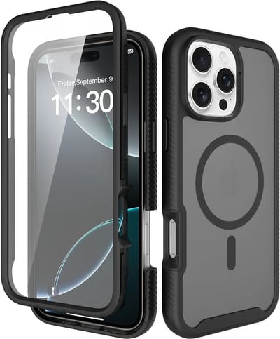Hoesje met Ingebouwde Screenprotector Geschikt voor Apple iPhone 16 Pro Max - Compatibel met MagSafe / Qi2 - Full Protect - Schokbestendige Beschermhoes - Case Matte Zwart