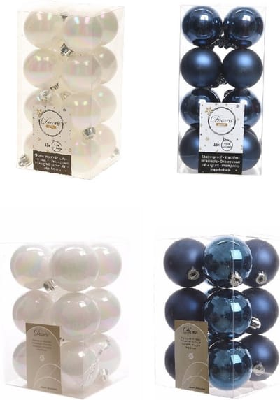 Kerstversiering kunststof kerstballen kleuren mix donkerblauw/parelmoer wit 4 en 6 cm pakket van 80x stuks