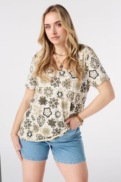 MS Mode T-shirt Top met print en v-hals