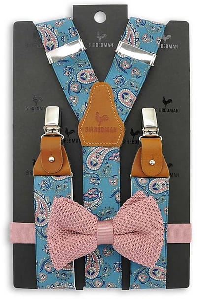 Sir Redman - Bretels met strik - bretels combi pack Pedro Paisley blauw - lichtblauw / oud roze