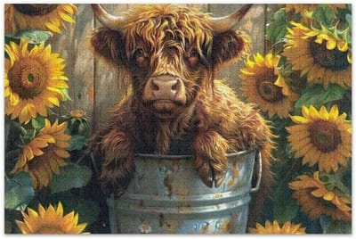 Koe Zonnebloemen Puzzel - Muur Kunstwerk - Gezinsactiviteit - 1000 Stukken - 75x50 cm - Multicolor