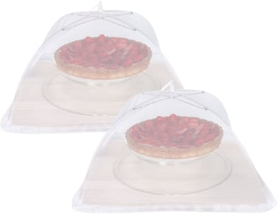 Lunace Vliegenkap/voedselkap tegen insecten - 2x - wit - D50 x H30 cm - opvouwbaar - paraplu