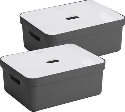 Sunware Sigma Home opbergbox 24L - Set van 2 - Antraciet/Transparant