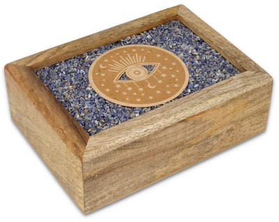 Tarot sieradendoos Spiritueel oog sodaliet mangohout - ± 18 cm x 14 cm x 7 cm