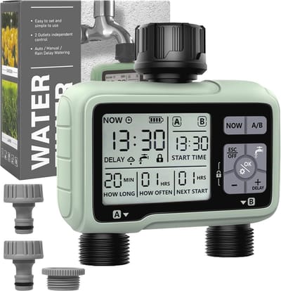 Digitale Irrigatiecomputer met 2 Uitzonderlijke Uitgangen en LCD-display – Regenvertraging en Handmatige/Automatische Watertimer